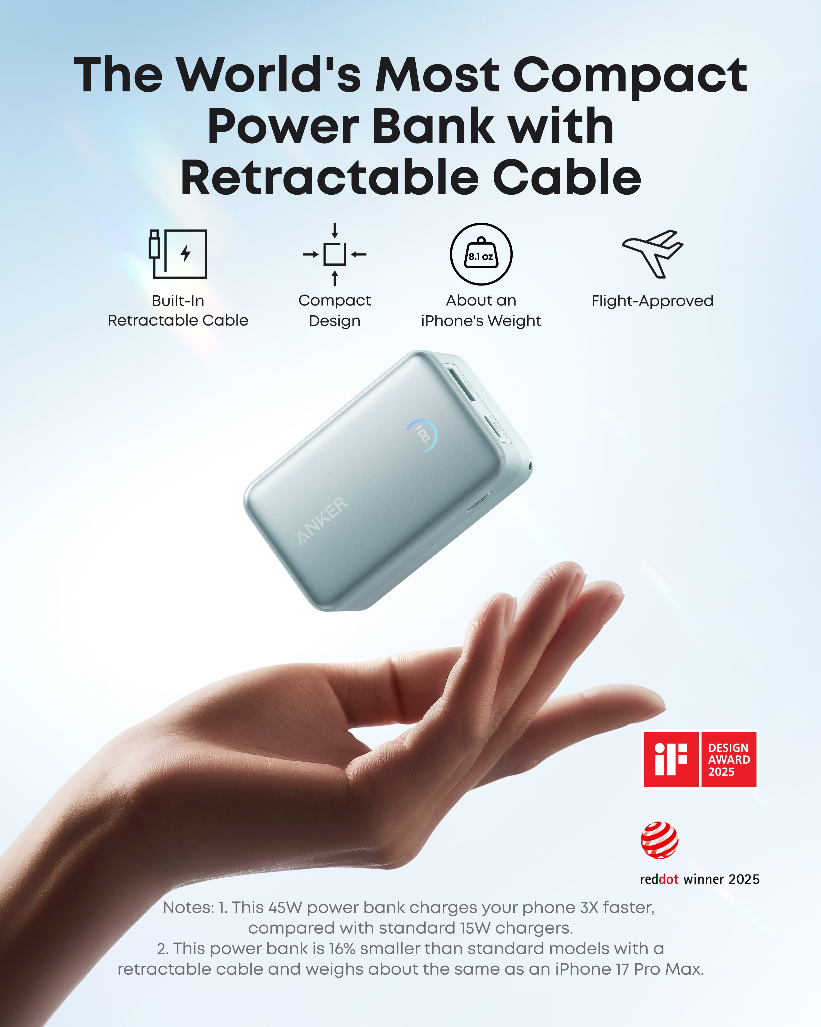 Anker Nano Power Bank (10K, 45W, Built-In Retractable USB-C Cable)