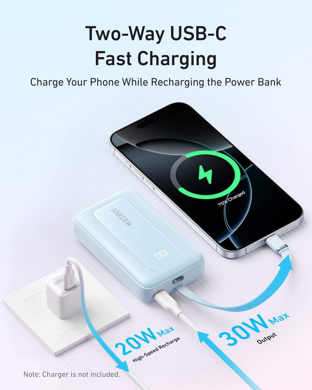 Anker Zolo Power Bank (10K, 30W) with a 5.4-inch (13.7 cm) built-in USB-C cable.